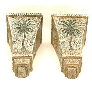 Palm Tree Curtain Rod Corbels set Resin 7x4x3.5” Tropical Decor